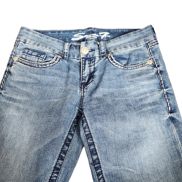 Seven skinny blue white low rise denim Jean pants - Picture 2 of 10